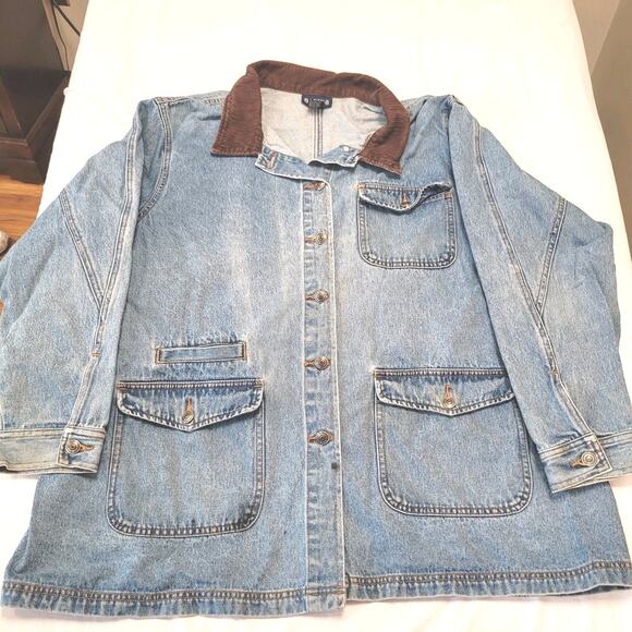 Baccini Jackets & Blazers - Denim Barn Jacket Womans 2X Blue Baccini Chore Coat Corduroy Collar Vintage